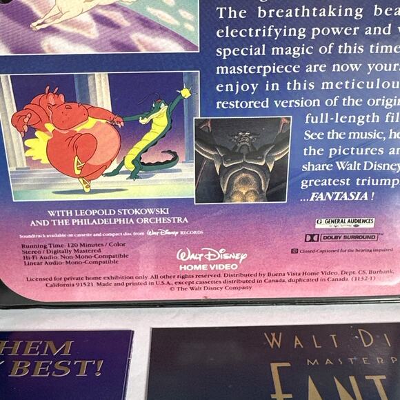 Walt Disney Fantasia VHS Video Tape Masterpiece Clamshell Case Great Condition - Picture 3 of 4